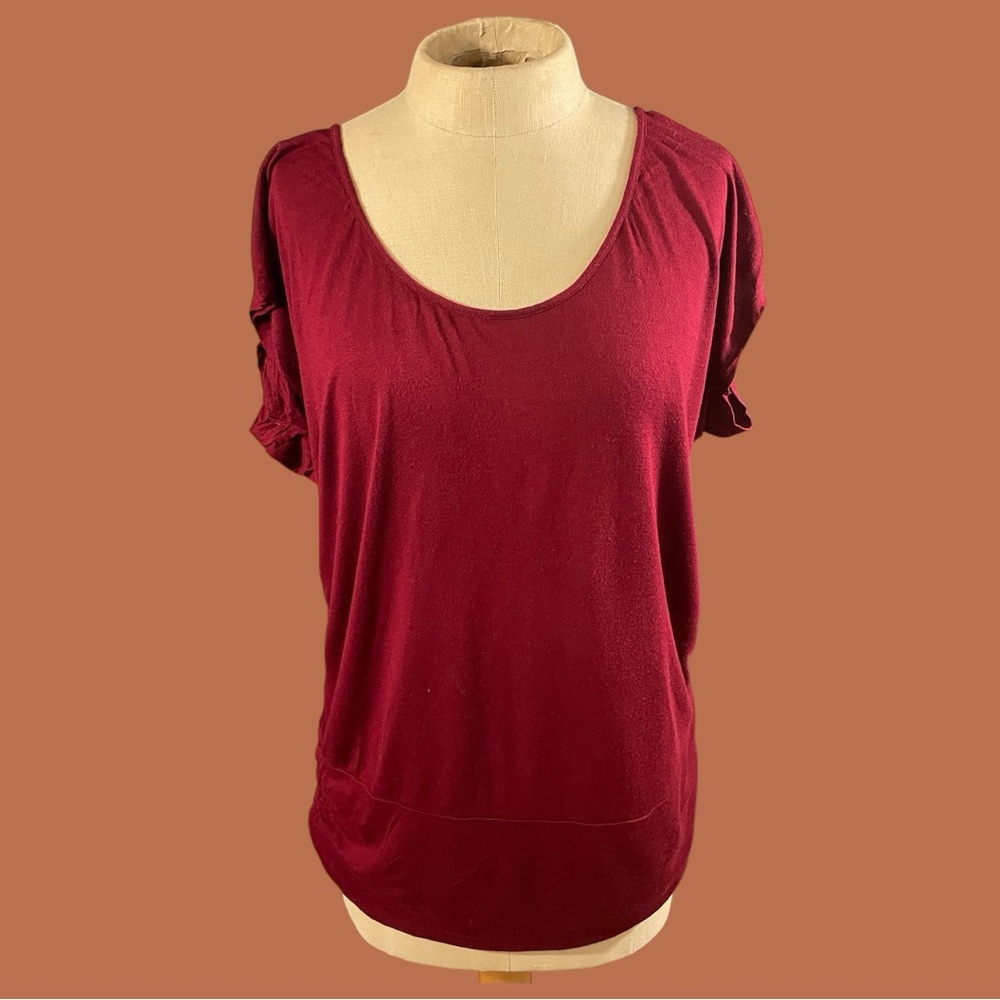 Charlotte Russe Women’s Burgundy Batwing Short Sleeve Lace Cutout Blouse Size L